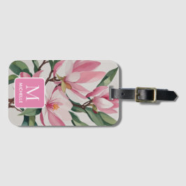 Magnolia Botanias moderna konst Rosa Monogram Bagagebricka
