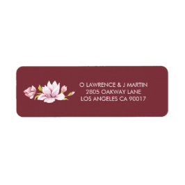 Magnolia Burgundy Blommigt Watercolor Returadress Etikett