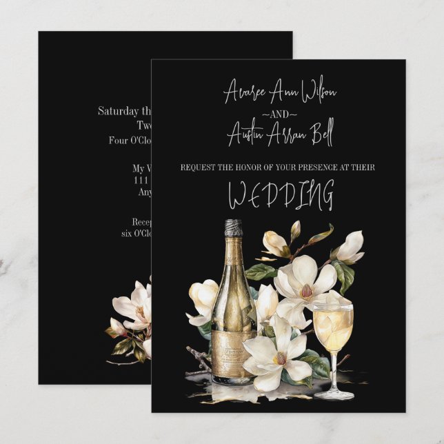 Magnolia Champagne och Glass White Text Inbjudningar (Fram/baksida)