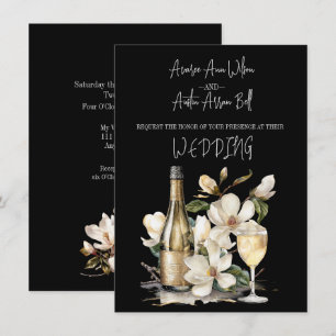 Magnolia Champagne och Glass White Text Inbjudningar