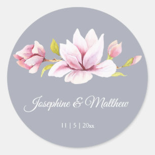 Magnolia Charm Blommigt Wedding Stickers Runt Klistermärke