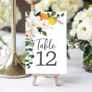 Magnolia Citrus Bord Cards Bröllop Bordsnummer