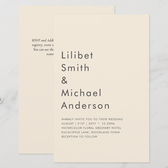 Magnolia Cream Modern Bröllop Typography (Fram/baksida)