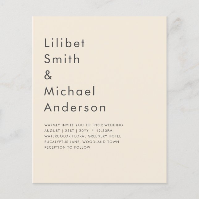 Magnolia Cream Modern Bröllop Typography Flygblad (Framsidan)