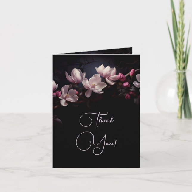 Magnolia Dark Romantic |  Wedding Photo Thank You Tack Kort (Framsida)