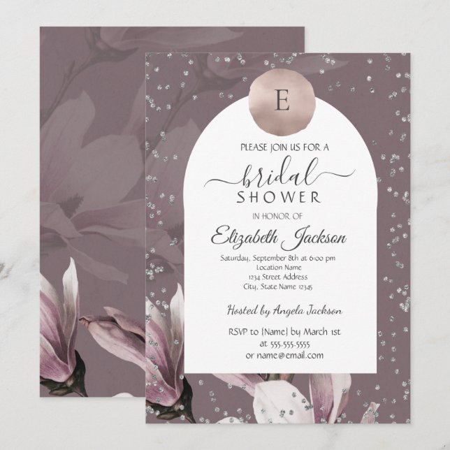 Magnolia Diamonds Monogram Bröllopsdusch Inbjudningar (Fram/baksida)