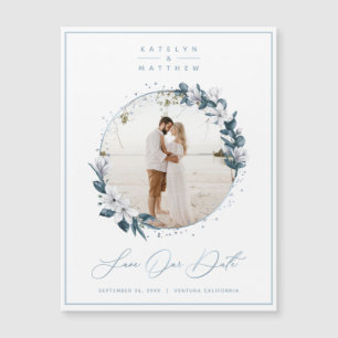 Magnolia & Dusty Blue Circle Photo Save Date