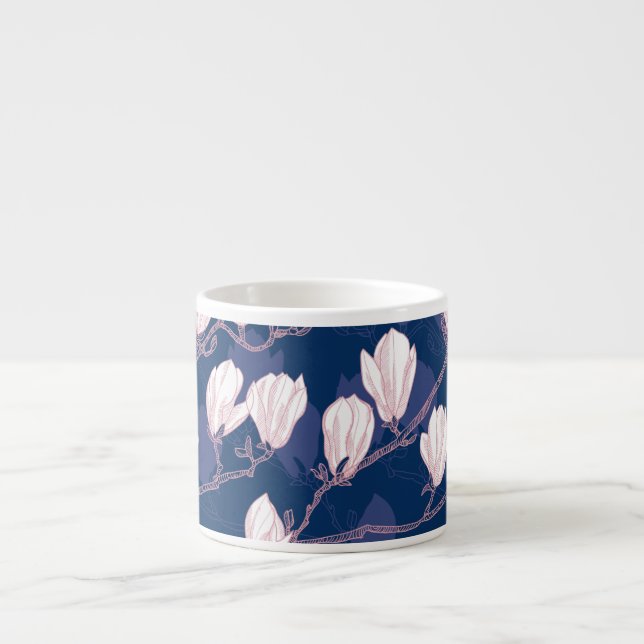 Magnolia Elegance: Navy Vår Bloom Espressomugg (Framsidan)