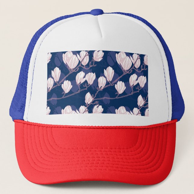 Magnolia Elegance: Navy Vår Bloom Keps (Framsida)