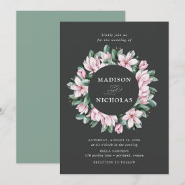 Magnolia & Eucalyptus | Blommig Krans Bröllop Inbjudningar