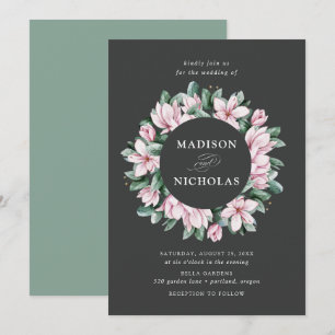 Magnolia & Eucalyptus Blommig Krans Bröllop Inbjudningar