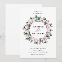 Magnolia & Eucalyptus | Blommig Krans Bröllop Inbjudningar