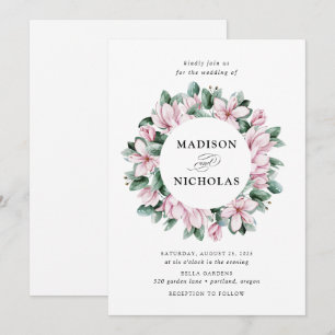 Magnolia & Eucalyptus Blommig Krans Bröllop Inbjudningar