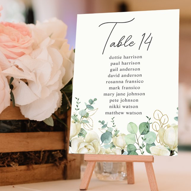 Magnolia Eucalyptus Bordnummer Sittplatskarta Bordsnummer (Magnolia Eucalyptus Table Number Seating Chart)