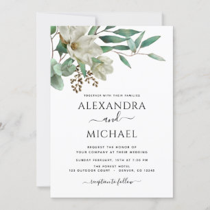 Magnolia Eucalyptus Photo Elegant bröllop Inbjudningar