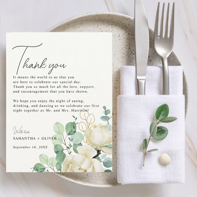 Magnolia Eucalyptus Tacksamhetsmottagningskort Vykort (Magnolia Eucalyptus Thank You Reception Card)