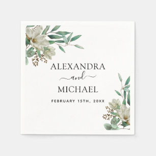 Magnolia Eucalyptus Watercolor Elegant bröllop Pappersservett