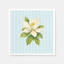 Magnolia Flower Custom Wedding Blue Stripe Pappersservett