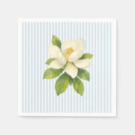 Magnolia Flower Custom Wedding Blue Stripe Pappersservett