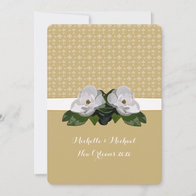 Magnolia Flower Fleur de Lis Bröllop Inbjudningar (Framsida)