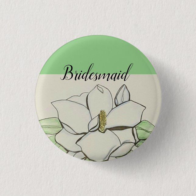 Magnolia Flower Grönt Bridesmaid Button Knapp (Framsida)