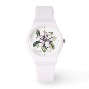 Magnolia Flower Monogram Namn Armbandsur