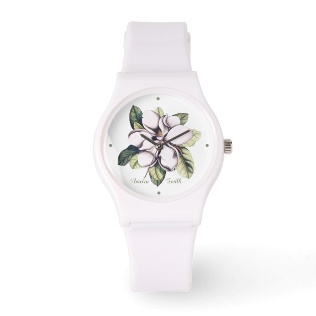 Magnolia Flower Monogram Namn Armbandsur (Framsida)