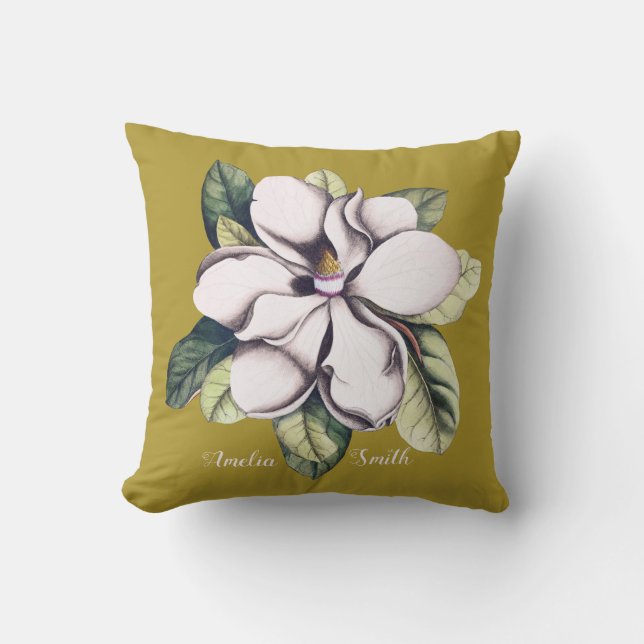 Magnolia Flower Monogram Namn Kudde (Framsida)