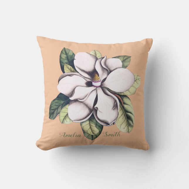 Magnolia Flower Monogram Namn Kudde (Framsida)