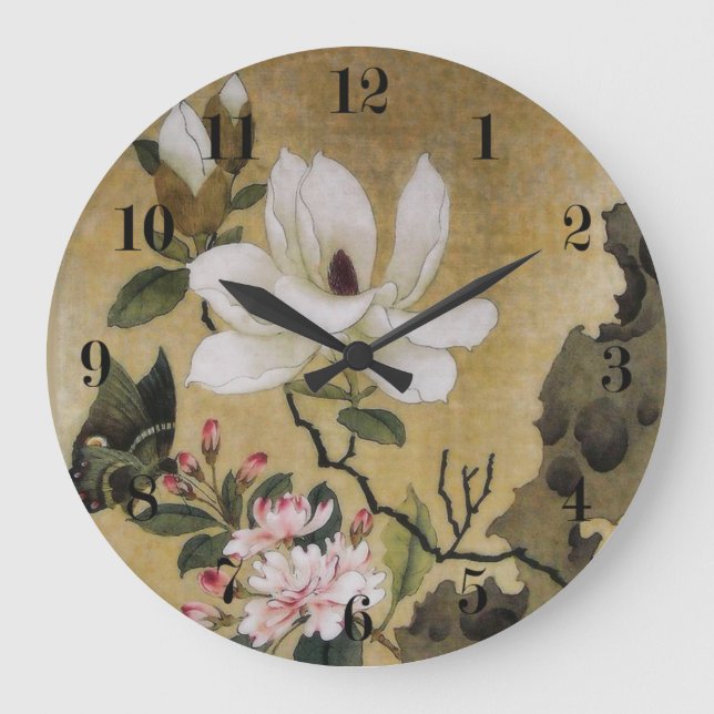 Magnolia Flower och Butterfly Ming Dynasty Stor Klocka (Framsida)
