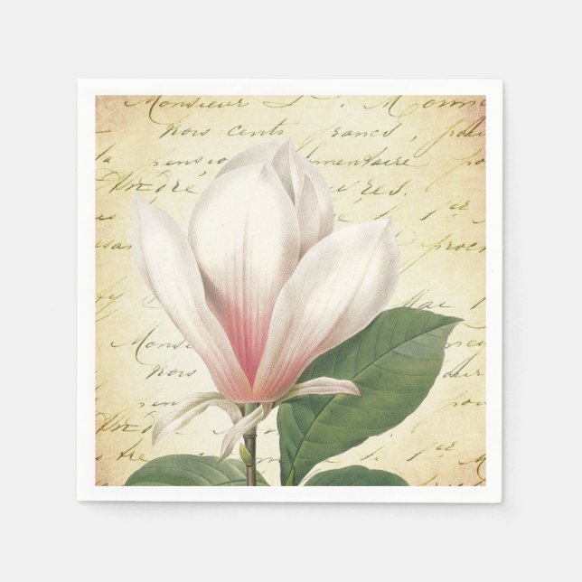 Magnolia Flower Vintage Botanical Pappersservett (Framsidan)