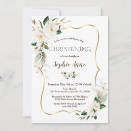 Magnolia Flowers Airy Greenery Guld Christening Inbjudningar