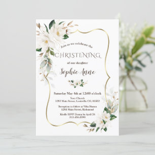 Magnolia Flowers Airy Greenery Guld Christening Inbjudningar