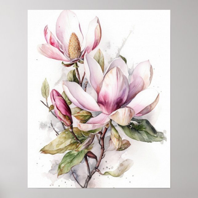 Magnolia Flowers Art Print Poster (Framsidan)