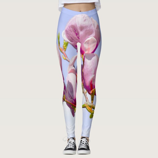 Magnolia Flowers Blommigt Botanical Blommar Chic Leggings (Framsida)