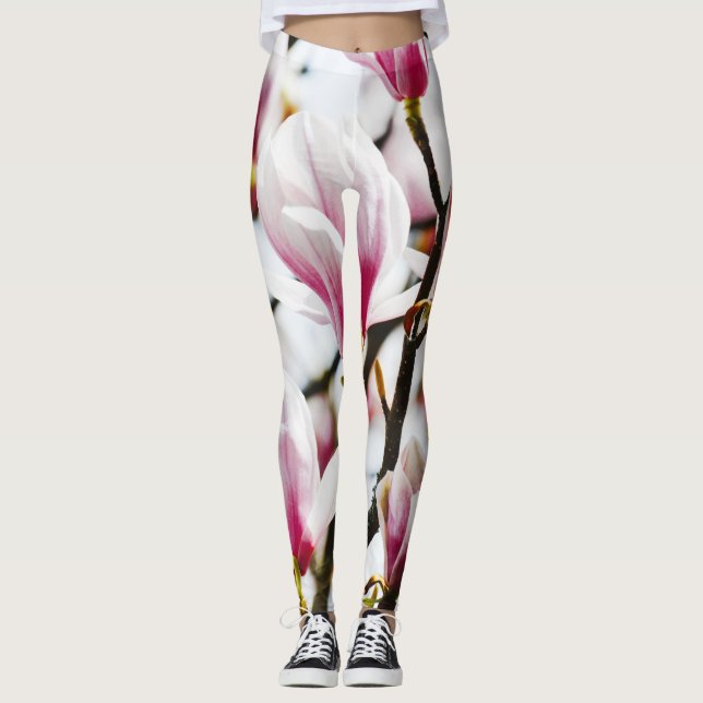 Magnolia Flowers Blommigt Botanical Blommar Chic Leggings (Framsida)