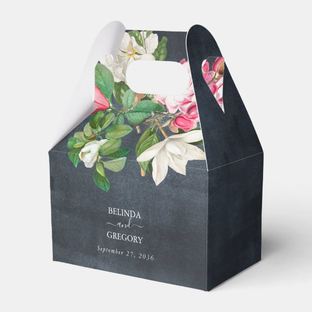 Magnolia Flowers Bröllop Black White Presentaskar (Framsidan Sidan)