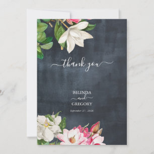 Magnolia Flowers Bröllop Black White Tack Kort