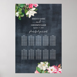 Magnolia Flowers Bröllop Sittdiagram för vattenfär Poster