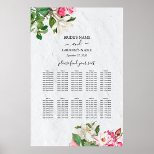 Magnolia Flowers Bröllop Sittdiagram för vattenfär Poster