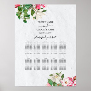 Magnolia Flowers Bröllop Sittdiagram för vattenfär Poster