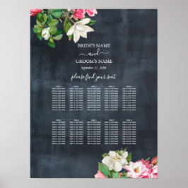 Magnolia Flowers Bröllop Sittdiagram för vattenfär Poster