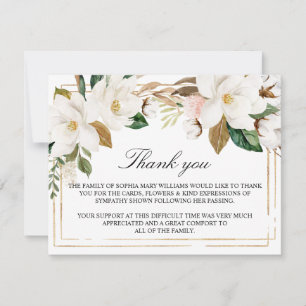 Magnolia Flowers & Guld Ram Funeral Tack Kort