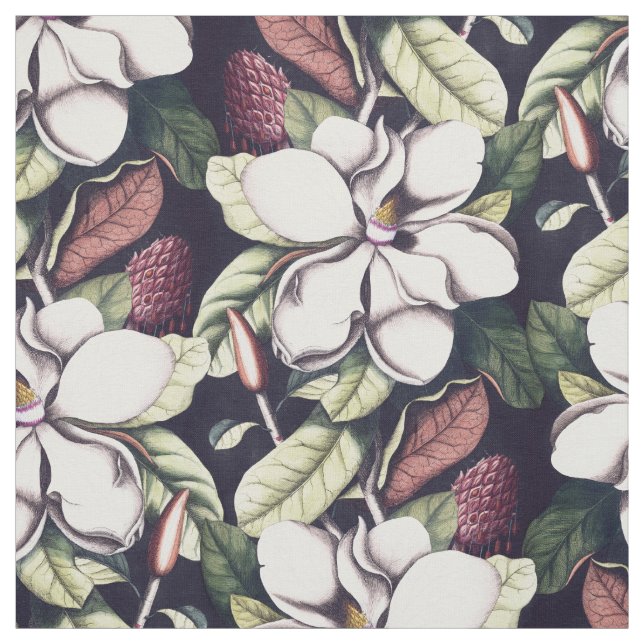 Magnolia Flowers Mönster Tyg (Provkarta)