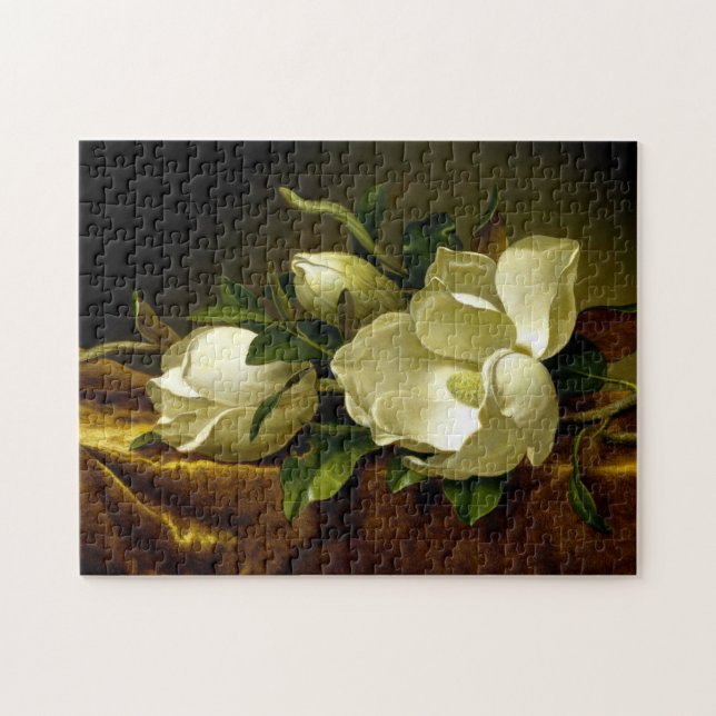 Magnolia Flowers på Guld Velvet Heade Puzzle Pussel (Horisontell)