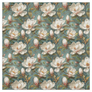 Magnolia Flowers Seamless Mönster på Teal Tyg