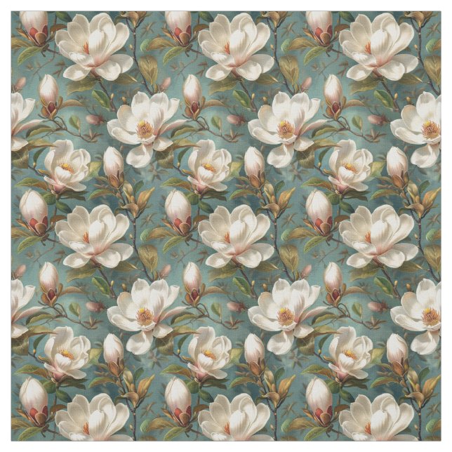 Magnolia Flowers Seamless Mönster på Teal Tyg (Provkarta)