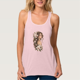 Magnolia Grace Botanisk Mus Elegant Blommig Tankto Linne Med Racerback