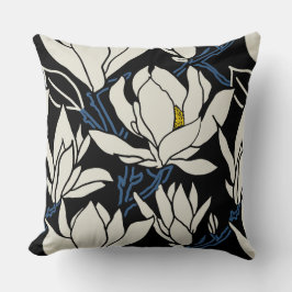 Magnolia-grafik i beige och svart mönster kudde