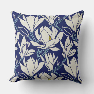 Magnolia-grafik i indigo-mönster kudde